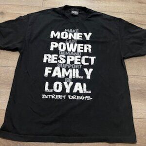 Street Dreams T-Shirt Men’s 2XL Money‎ Power Respect Graphic Black Short Sleeve